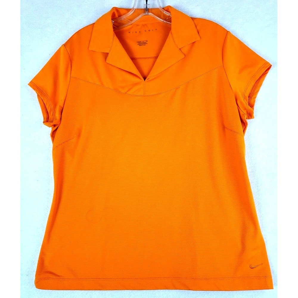 Nike Golf Dri-FIT Shirt Women's Orange Cap Sleeve Polo Shirt L 12-14 MSRP $60